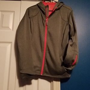 Grey workout casual jacket with pink lining.